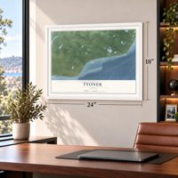Tyonek, Alaska map, 18 x 24 inch print in a white frame in a home office