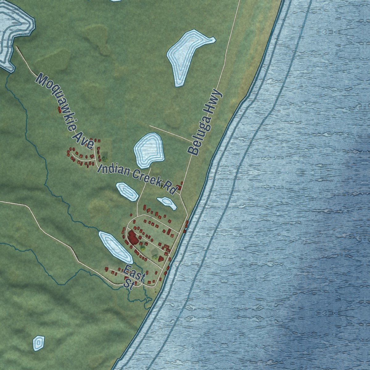 Second close-up of the map of Tyonek, Alaska print showing more streets and buildings