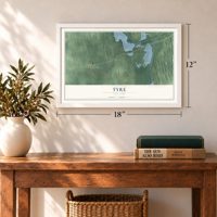Tyre, New York map, 12 x 18 inch print in a white frame in an entryway