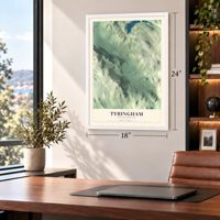 Tyringham, Massachusetts map, 18 x 24 inch print in a white frame in a home office