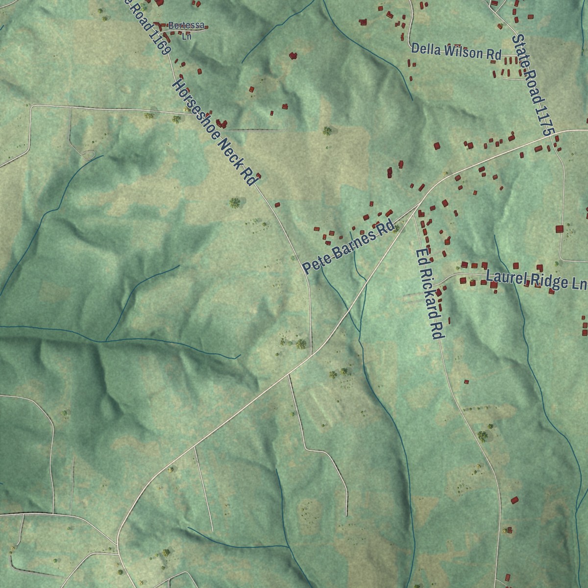 Second close-up of the map of Tyro, North Carolina print showing more streets and buildings