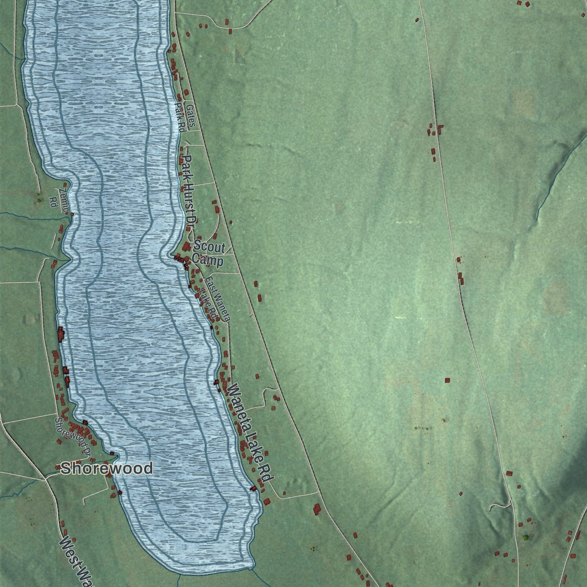 Second close-up of the map of Tyrone, New York print showing more streets and buildings