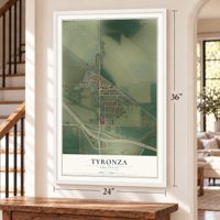 Tyronza, Arkansas map, 24 x 36 inch print in a white frame by a staircase