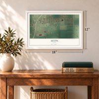 Ucon, Idaho map, 12 x 18 inch print in a white frame in an entryway