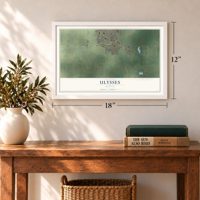 Ulysses, Kansas map, 12 x 18 inch print in a white frame in an entryway
