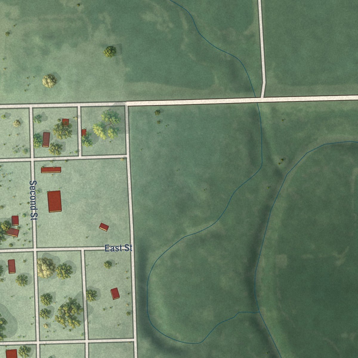 Second close-up of the map of Ulysses, Nebraska print showing more streets and buildings