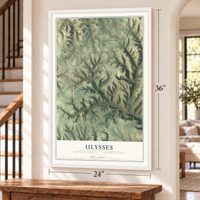 Ulysses, Potter County, Pennsylvania map, 24 x 36 inch print in a white frame by a staircase
