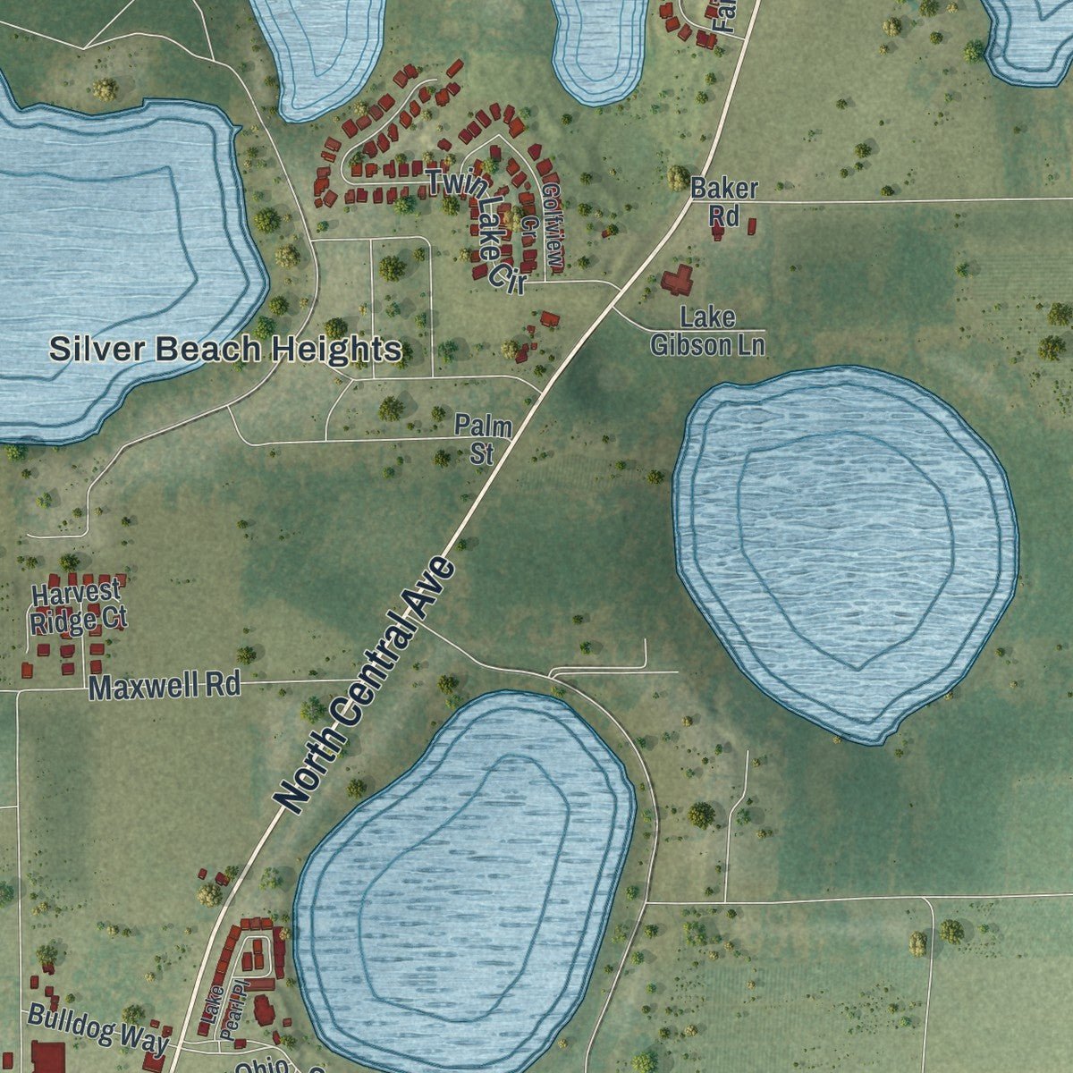 Second close-up of the map of Umatilla, Florida print showing more streets and buildings