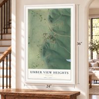 Umber View Heights, Missouri map, 24 x 36 inch print in a white frame by a staircase