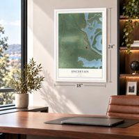 Uncertain, Texas map, 18 x 24 inch print in a white frame in a home office