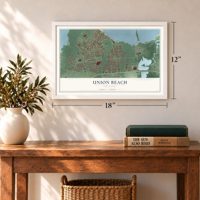 Union Beach, New Jersey map, 12 x 18 inch print in a white frame in an entryway