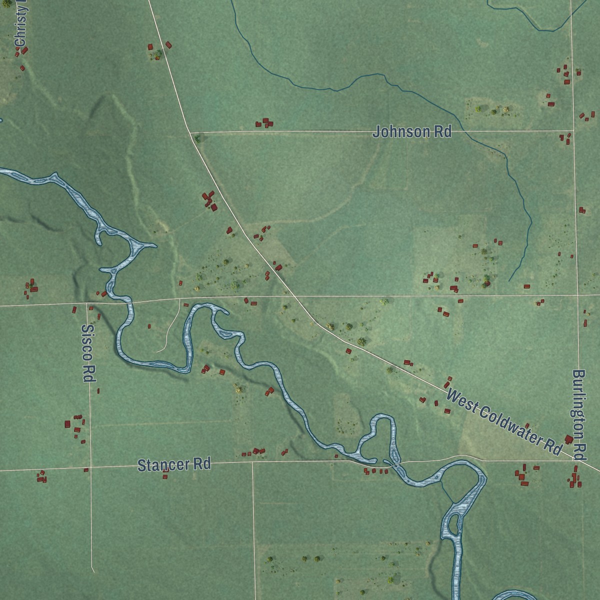 Second close-up of the map of Union, Branch County, Michigan print showing more streets and buildings