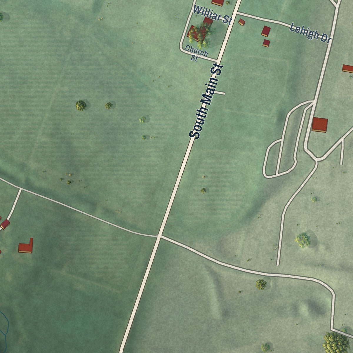 Second close-up of the map of Union Bridge, Maryland print showing more streets and buildings