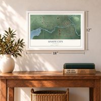 Union City, Michigan map, 12 x 18 inch print in a white frame in an entryway