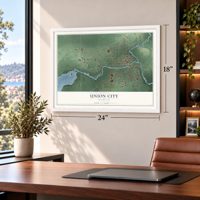 Union City, Michigan map, 18 x 24 inch print in a white frame in a home office