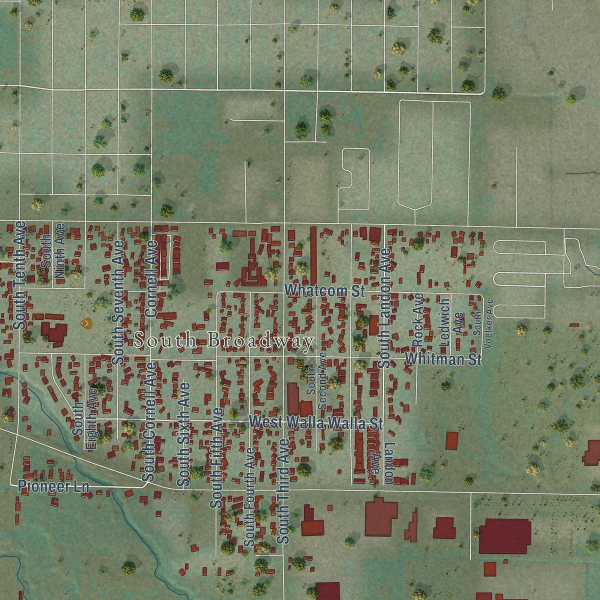 Second close-up of the map of Union Gap, Washington print showing more streets and buildings