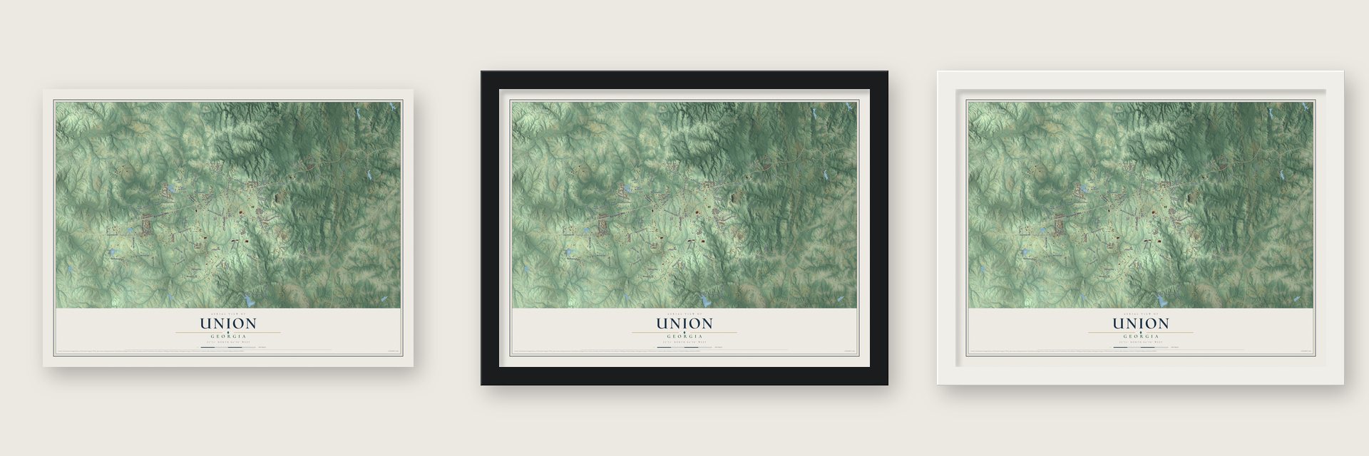 Union, Georgia map unframed, in a black wood frame and in a white wood frame