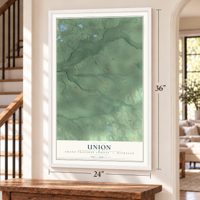 Union, Grand Traverse County, Michigan map, 24 x 36 inch print in a white frame by a staircase
