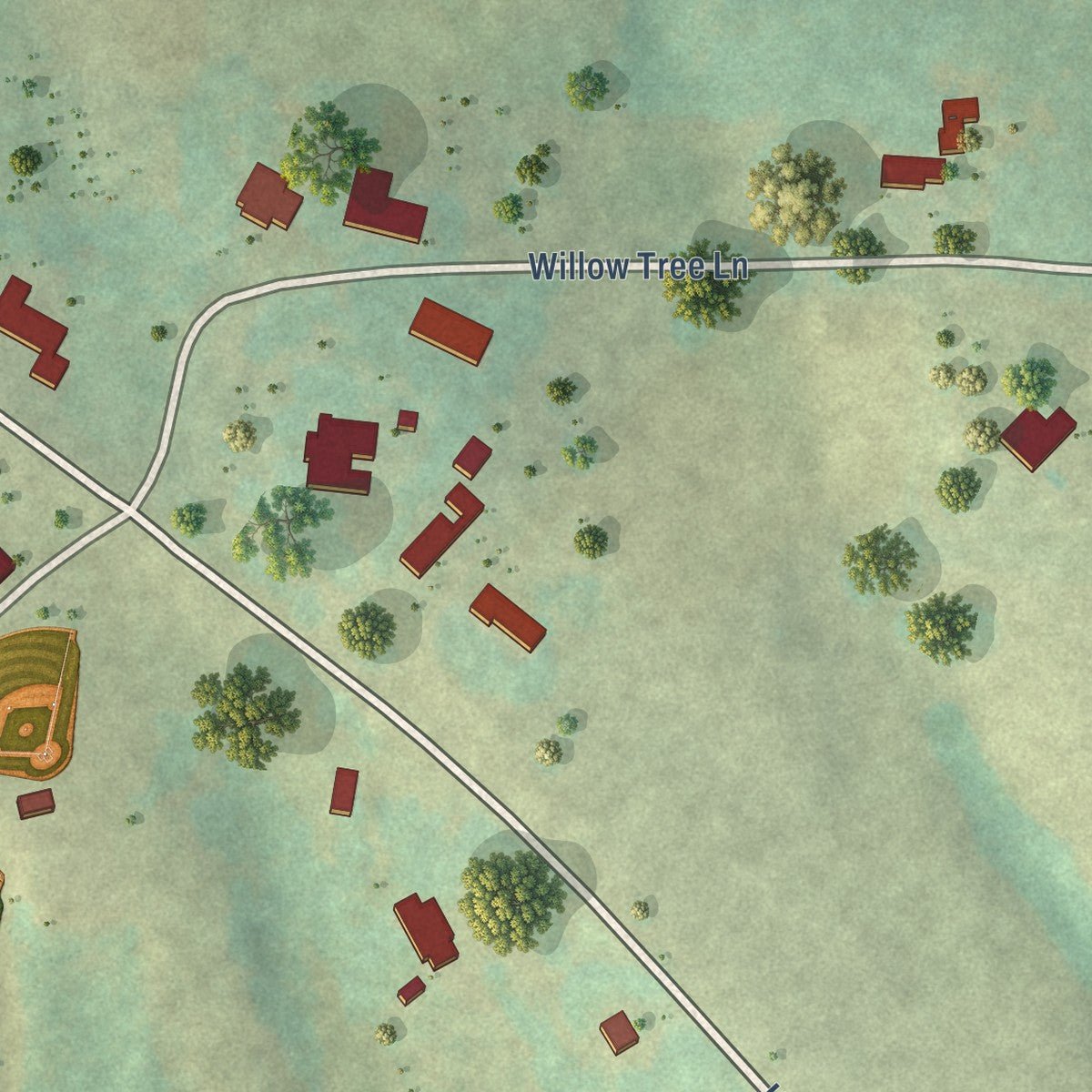 Second close-up of the map of Union Grove, Alabama print showing more streets and buildings