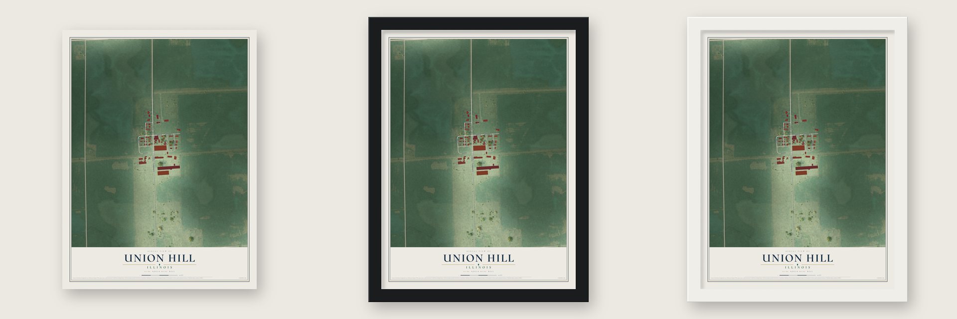 Union Hill, Illinois map unframed, in a black wood frame and in a white wood frame