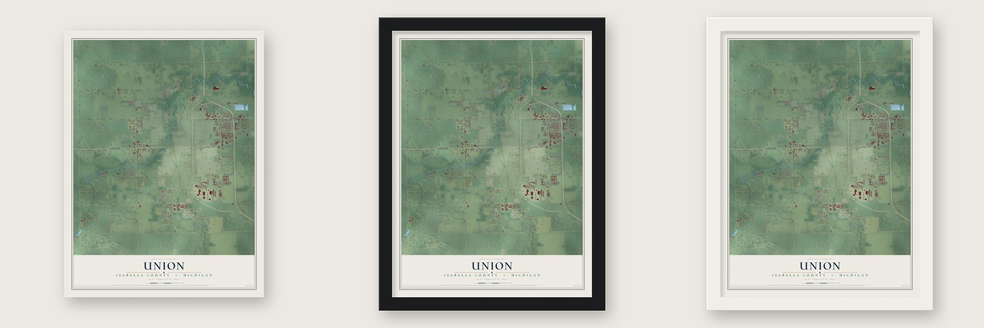 Union, Isabella County, Michigan map unframed, in a black wood frame and in a white wood frame