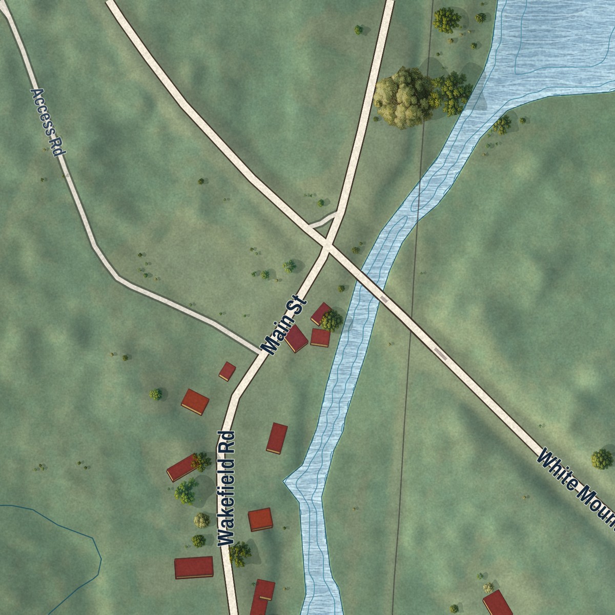 Second close-up of the map of Union, New Hampshire print showing more streets and buildings
