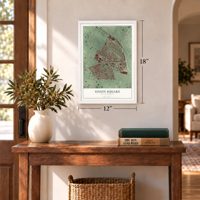 Union Square, Massachusetts map, 12 x 18 inch print in a white frame in an entryway