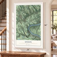 Union, Washington County, Pennsylvania map, 24 x 36 inch print in a white frame by a staircase
