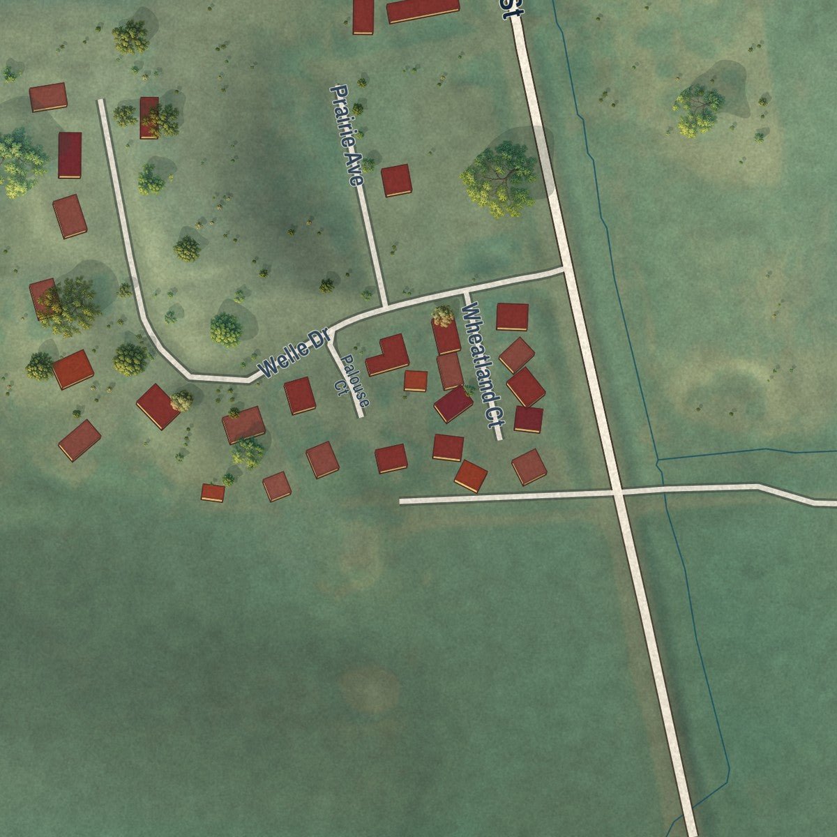 Second close-up of the map of Uniontown, Washington print showing more streets and buildings
