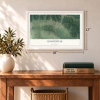 Unionville, Iowa map, 12 x 18 inch print in a white frame in an entryway