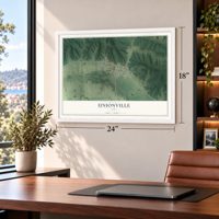 Unionville, Iowa map, 18 x 24 inch print in a white frame in a home office
