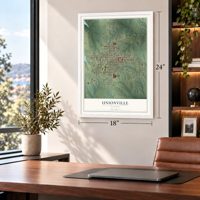 Unionville, Missouri map, 18 x 24 inch print in a white frame in a home office