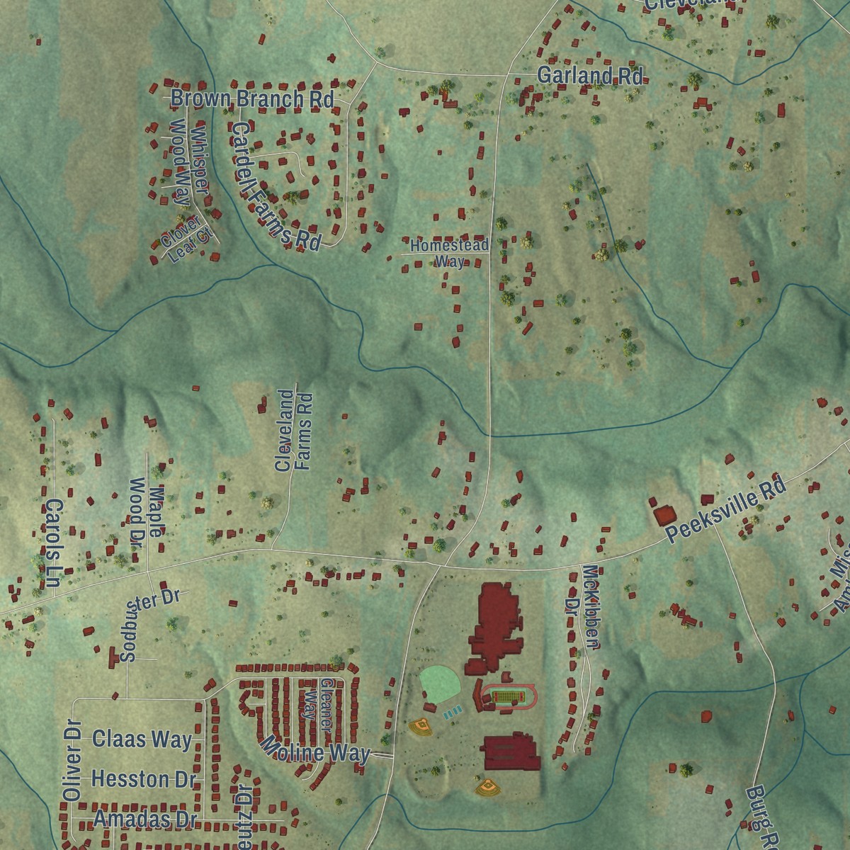 Second close-up of the map of Unity Grove, Georgia print showing more streets and buildings