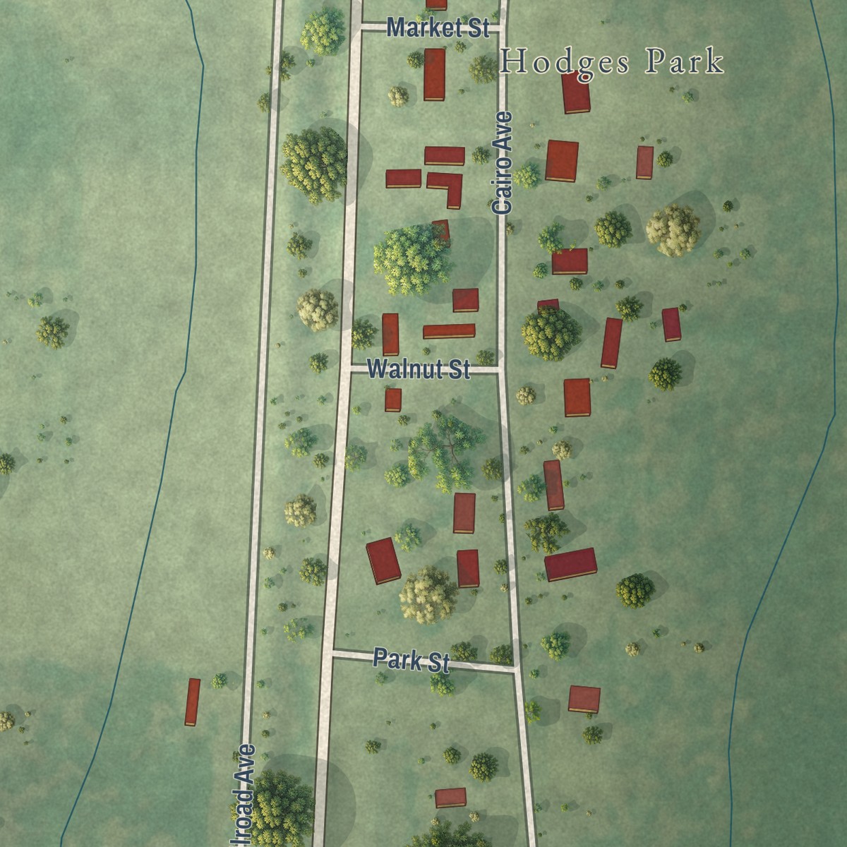 Second close-up of the map of Unity, Illinois print showing more streets and buildings