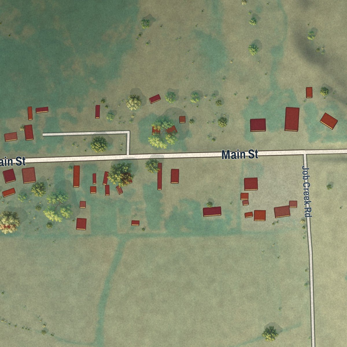 Second close-up of the map of Unity, Oregon print showing more streets and buildings