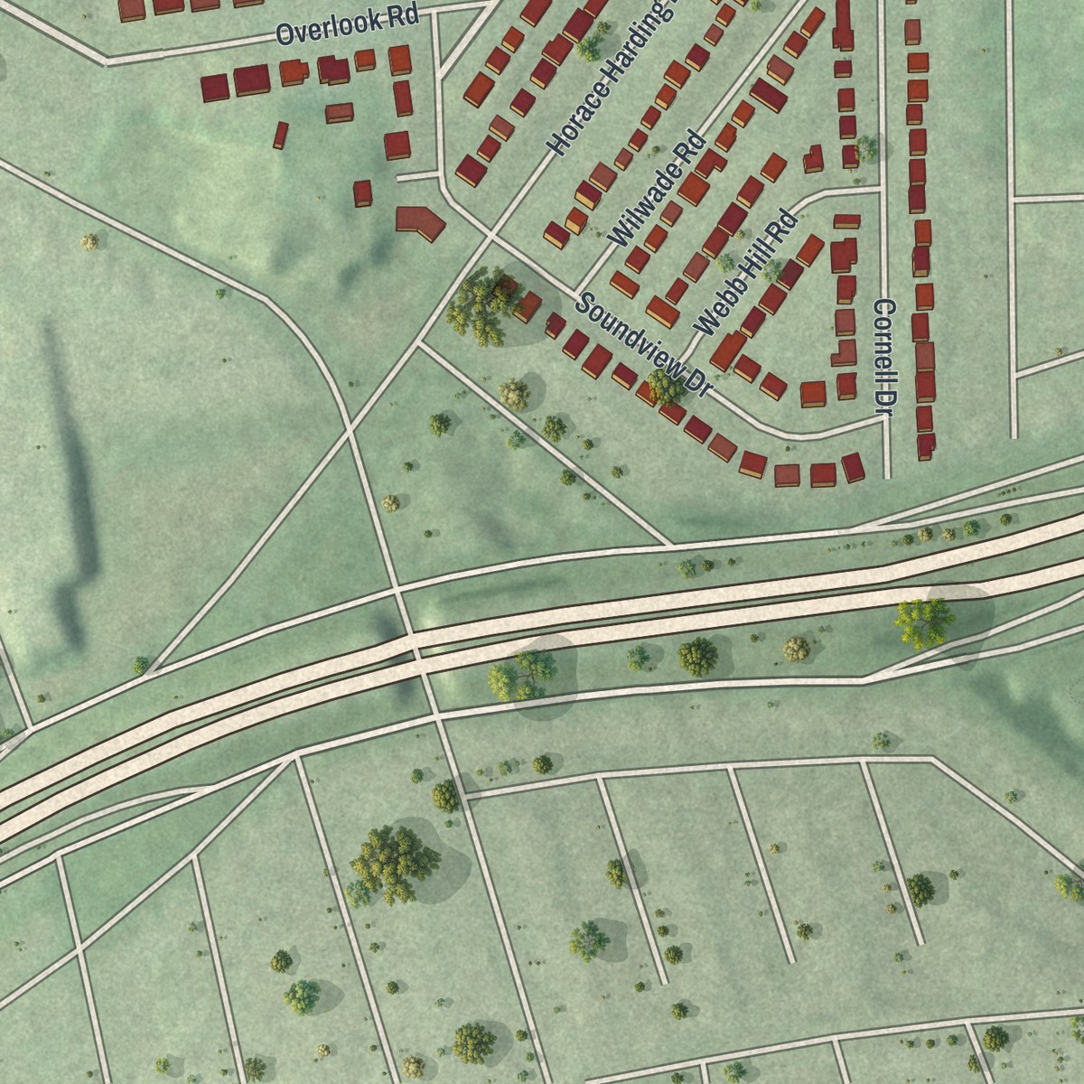 Second close-up of the map of University Gardens, New York print showing more streets and buildings