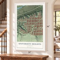 University Heights, California map, 24 x 36 inch print in a white frame by a staircase