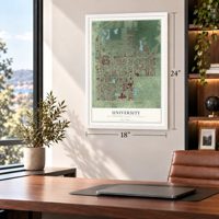University, Hillsborough County, Florida map, 18 x 24 inch print in a white frame in a home office