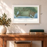 University of California-Santa Barbara, California map, 12 x 18 inch print in a white frame in an entryway