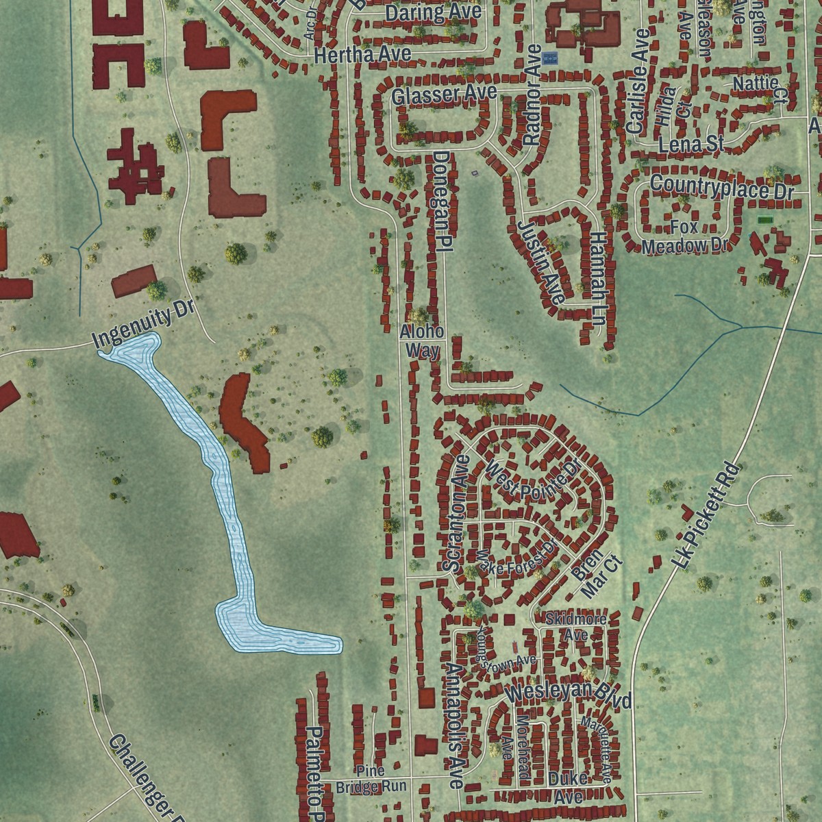Second close-up of the map of University, Orange County, Florida print showing more streets and buildings