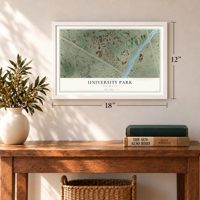 University Park, New Mexico map, 12 x 18 inch print in a white frame in an entryway