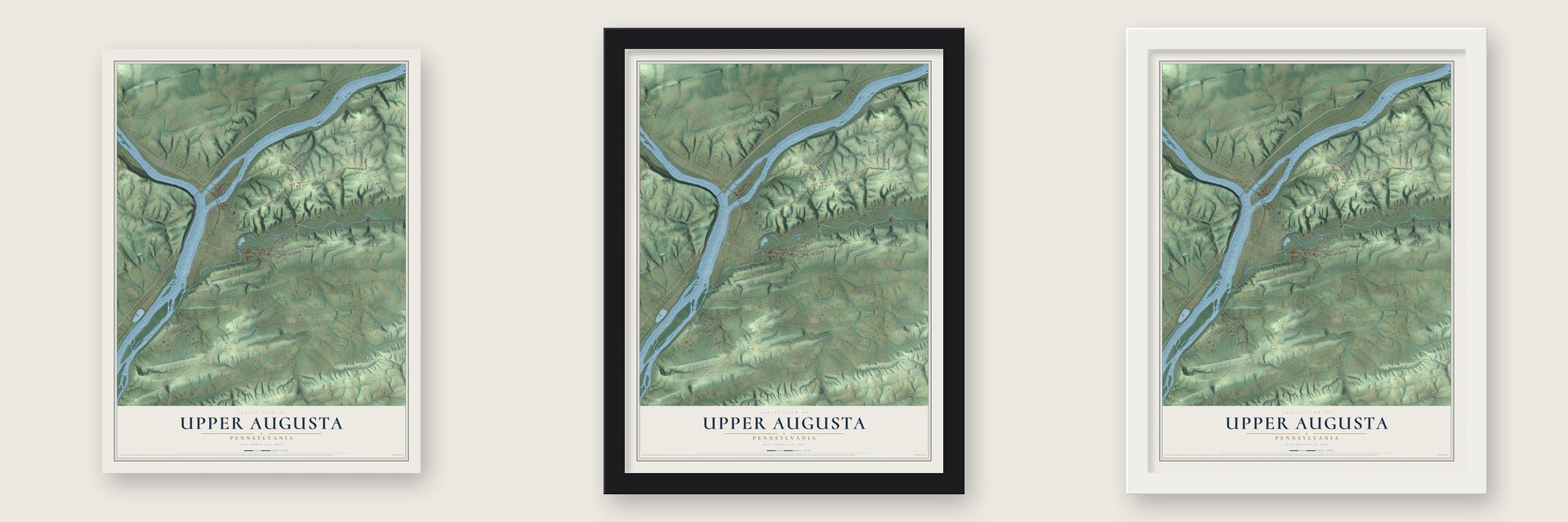 Upper Augusta, Pennsylvania map unframed, in a black wood frame and in a white wood frame
