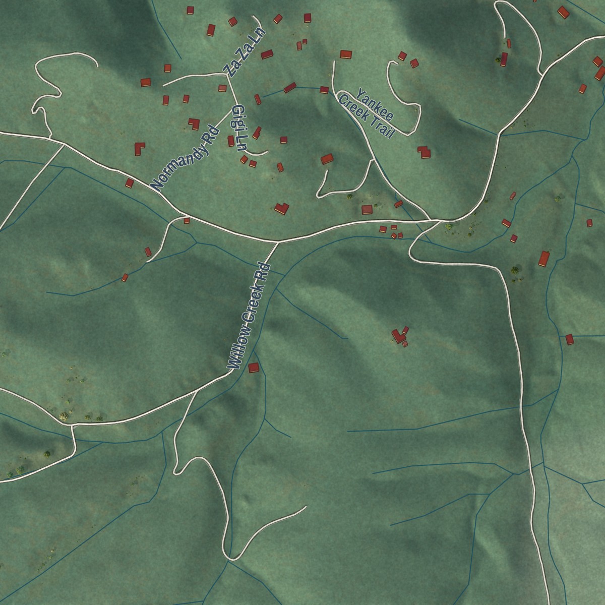 Second close-up of the map of Upper Bear Creek, Colorado print showing more streets and buildings