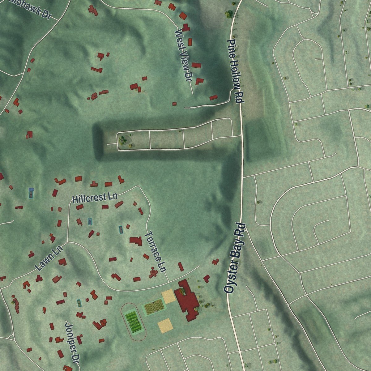 Second close-up of the map of Upper Brookville, New York print showing more streets and buildings