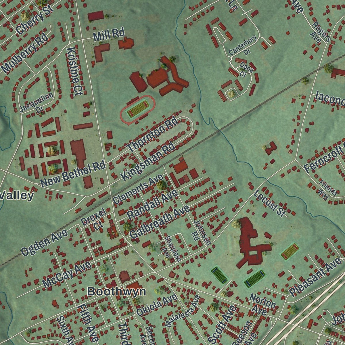 Second close-up of the map of Upper Chichester, Pennsylvania print showing more streets and buildings