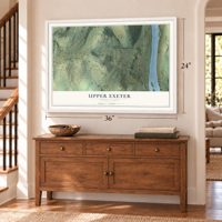 Upper Exeter, Pennsylvania map, 24 x 36 inch print in a white frame above a dresser by a staircase