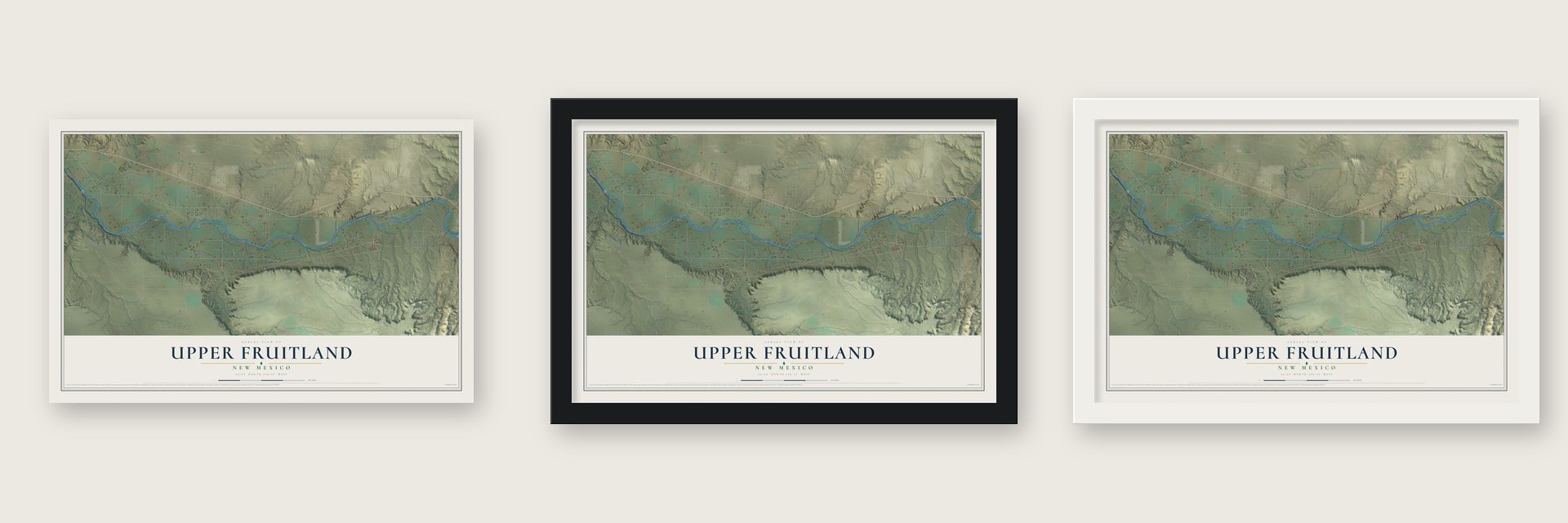 Upper Fruitland, New Mexico map unframed, in a black wood frame and in a white wood frame