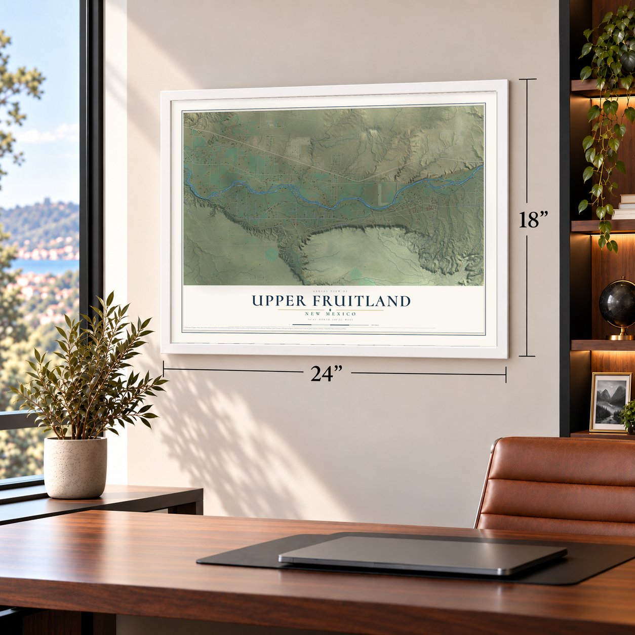 Upper Fruitland, New Mexico map, 18 x 24 inch print in a white frame in a home office