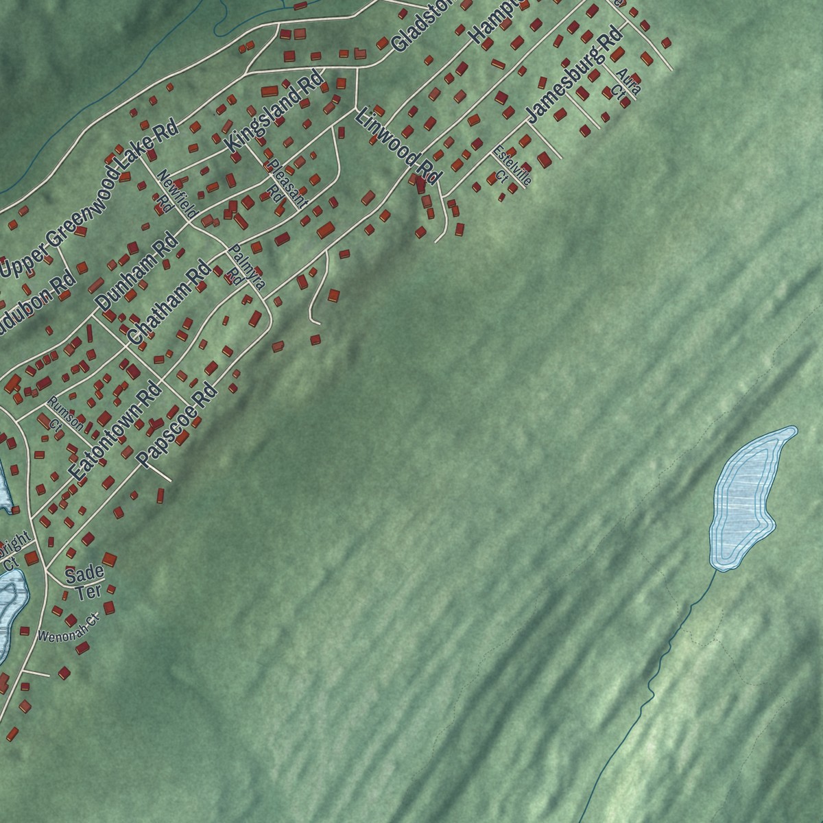 Second close-up of the map of Upper Greenwood Lake, New Jersey print showing more streets and buildings