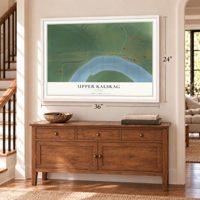 Upper Kalskag, Alaska map, 24 x 36 inch print in a white frame above a dresser by a staircase
